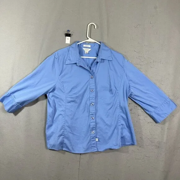 CJ Banks Womens Button Up Top Long Sleeve Blue Stretch Plus Size 1X - Picture 1 of 9